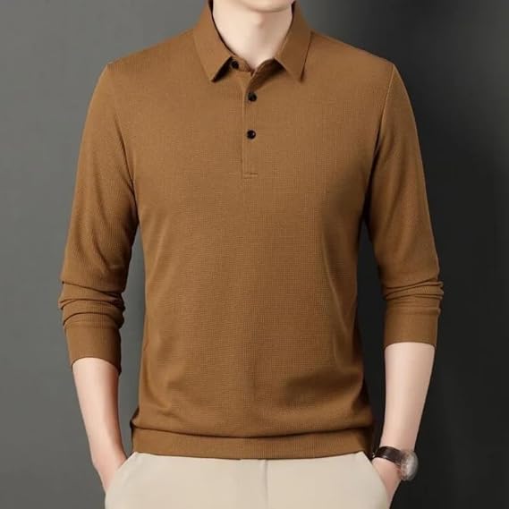 Polirexio™ Men's Solid Long Sleeve T-Shirt with Lapel (Pack of 4)